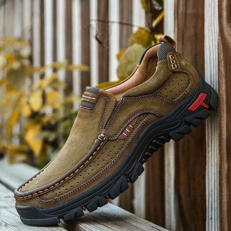 Men's outdoor walking shoes with strong arch support, cushioned for comfort during long hikes.