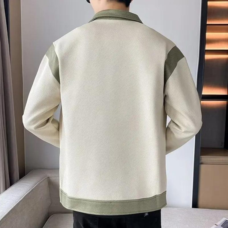 Lightweight men's patchwork jacket, long sleeve casual outerwear with a unique and stylish design for fashion.