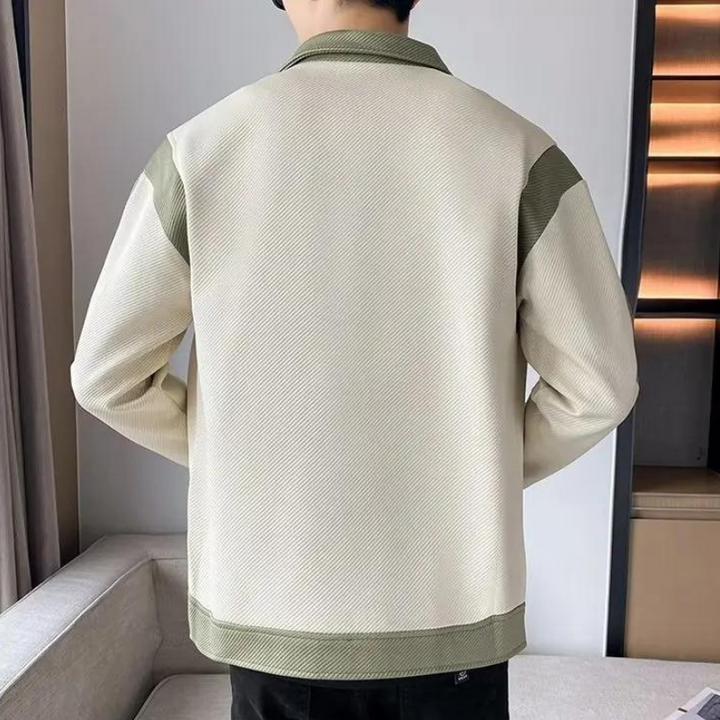 Lightweight men's patchwork jacket, long sleeve casual outerwear with a unique and stylish design for fashion.
