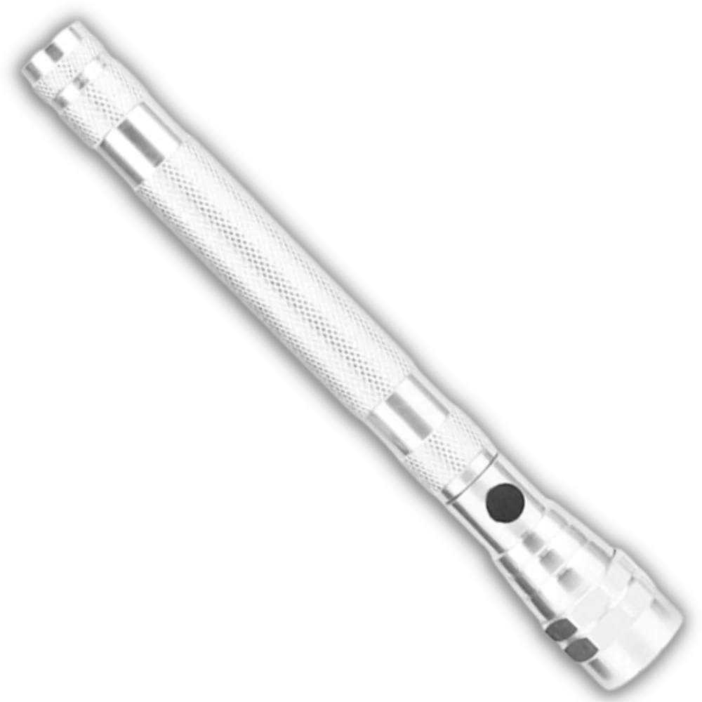 Portable telescopic magnetic LED flashlight with flexible neck, durable metal body, and luminous LEDs for versatile use.