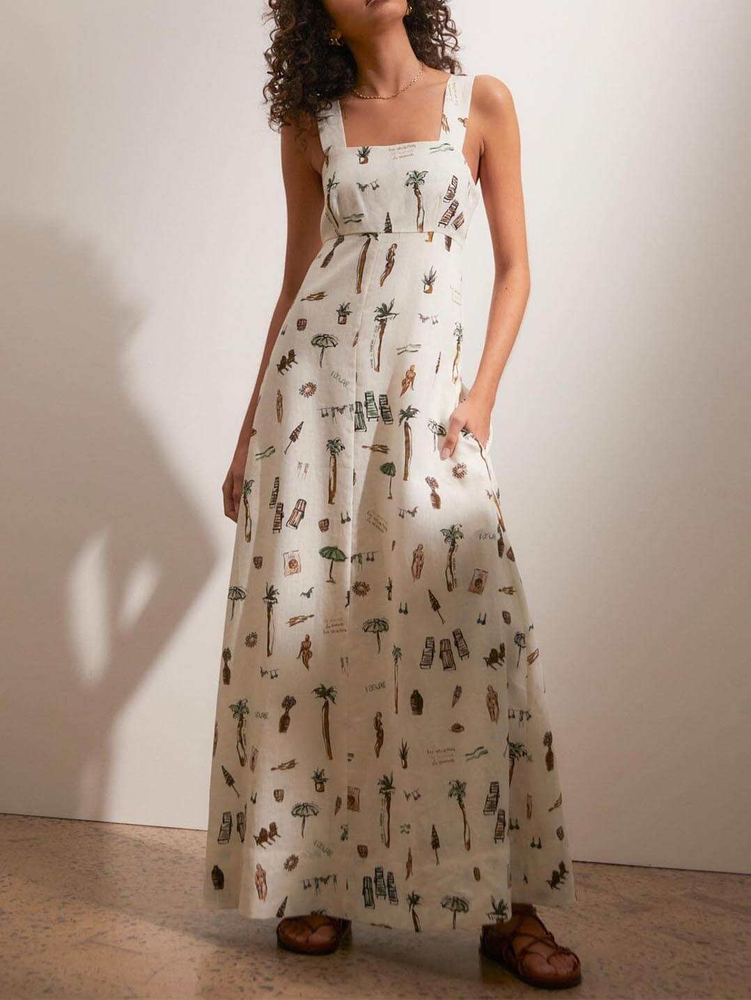 White square neck maxi dress for women. Chic, long summer dress ideal for parties, special occasions, or casual wear.