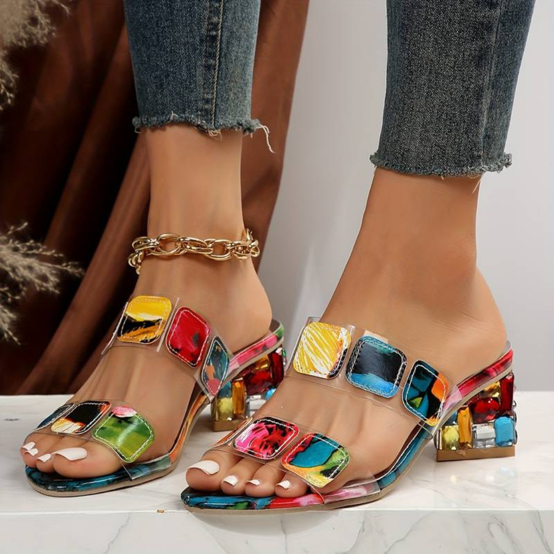 Marielle women's ergonomic comfort sandals. Features sparkling glitter straps & open toe design for summer elegance.
