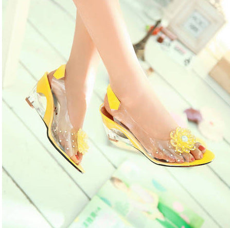 Sofia sparkling wedge sandals for women, with comfortable heels & open toe. Elegant summer footwear for beach or evening.