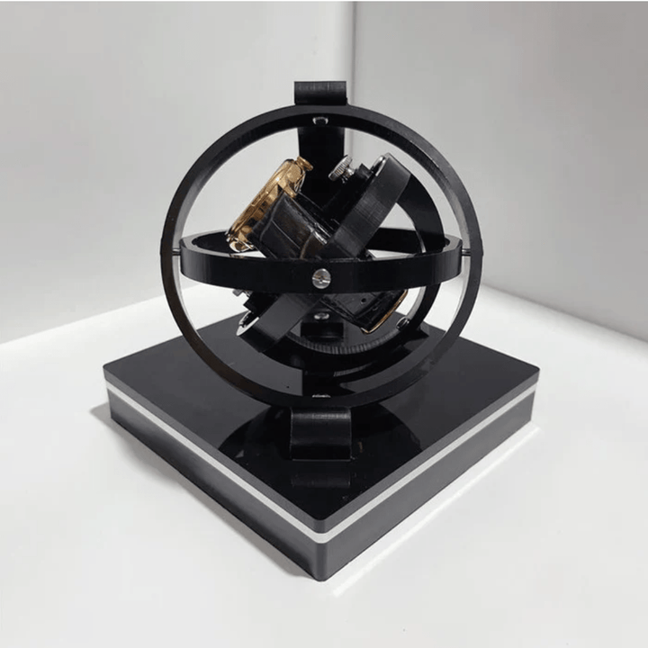 Sleek unisex automatic watch winder, designed for quiet operation and luxury watch accessory storage.