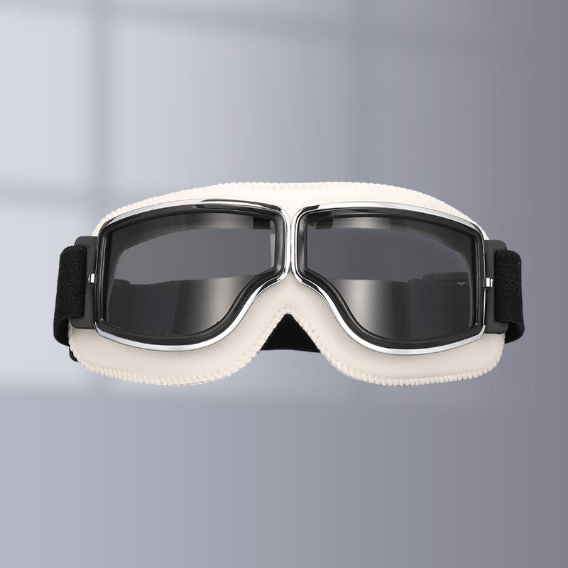 Comfortable vintage motorcycle goggles, soft padding & adjustable strap for long rides. Unisex eye protection.