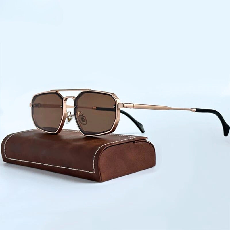 Unisex vintage rectangular polarized sunglasses with black frames and dark lenses, offering UV400 protection.