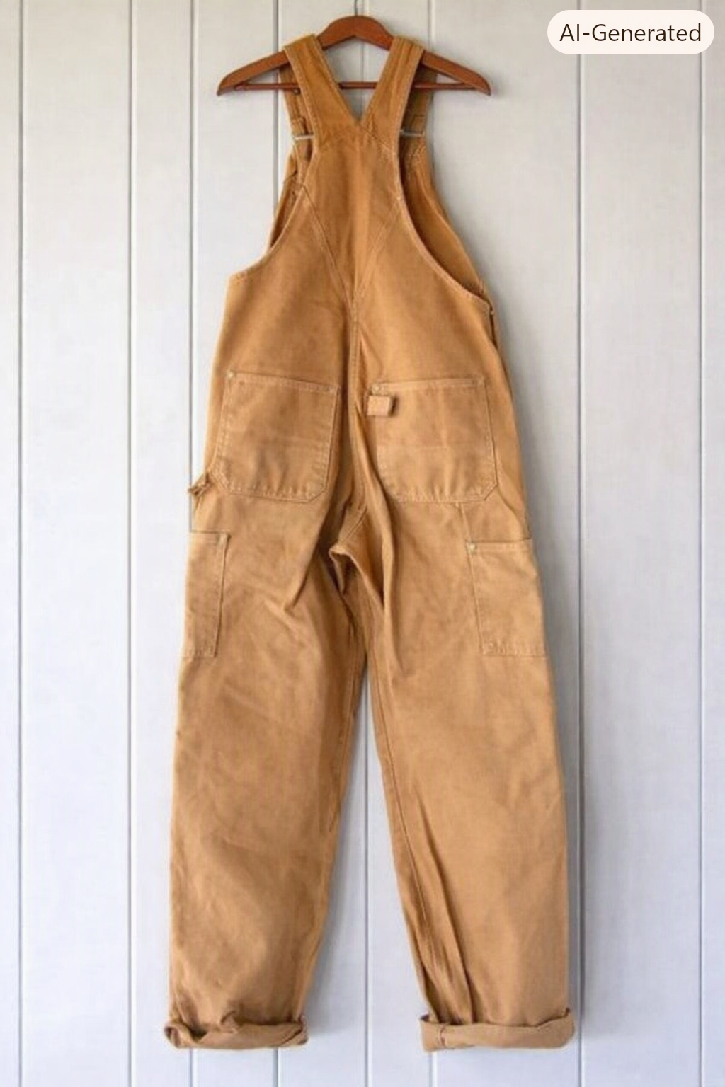 Brown unisex bib overalls in vintage style, featuring a relaxed fit, adjustable straps, and durable fabric.