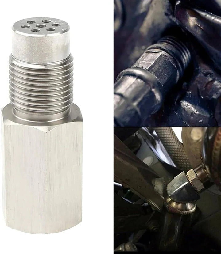 Stainless steel O2 sensor adapter with mini catalytic converter, fixes check engine light.