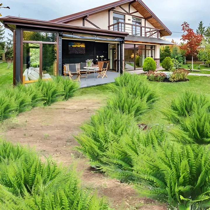 Durable artificial Boston fern plant. UV resistant faux greenery for year-round indoor & outdoor decor.