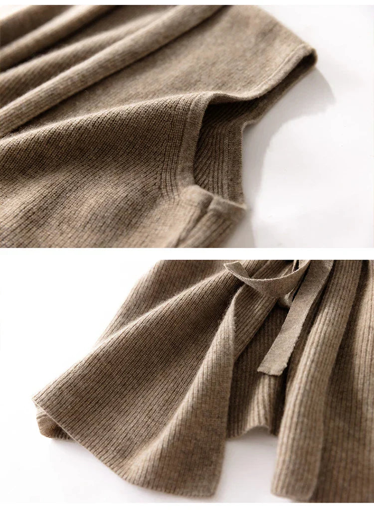Warmth and style: women's belted cashmere blend sleeveless knit vest