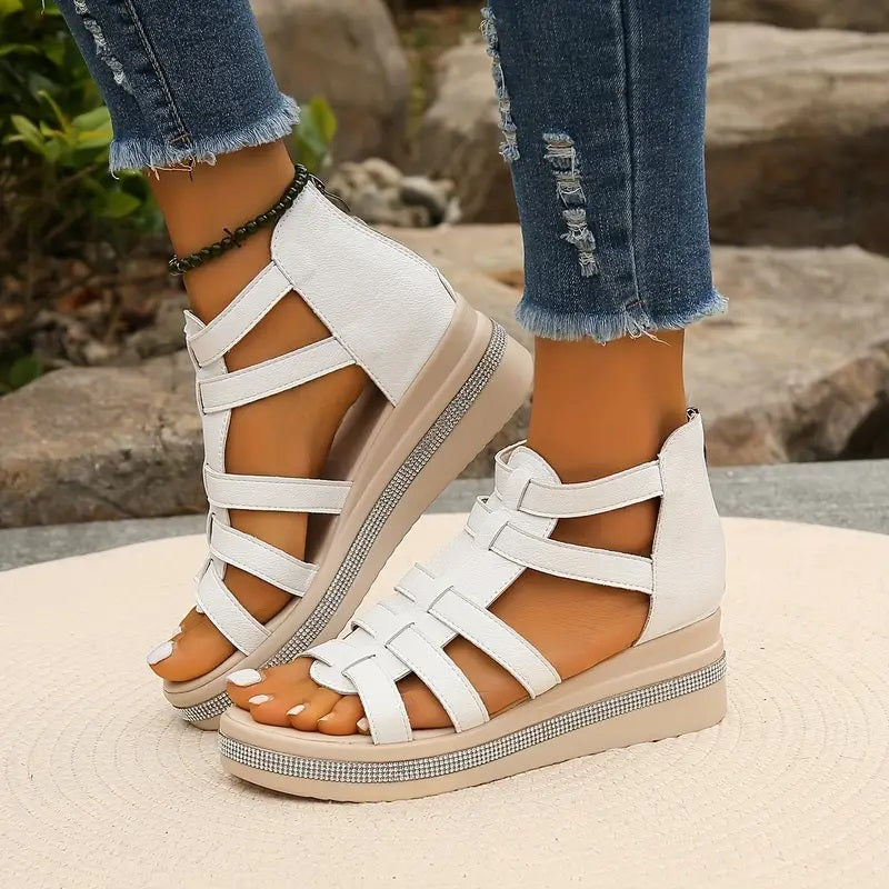 Rhinestone detailed women's comfort sandals, offering stylish design and all-day support.