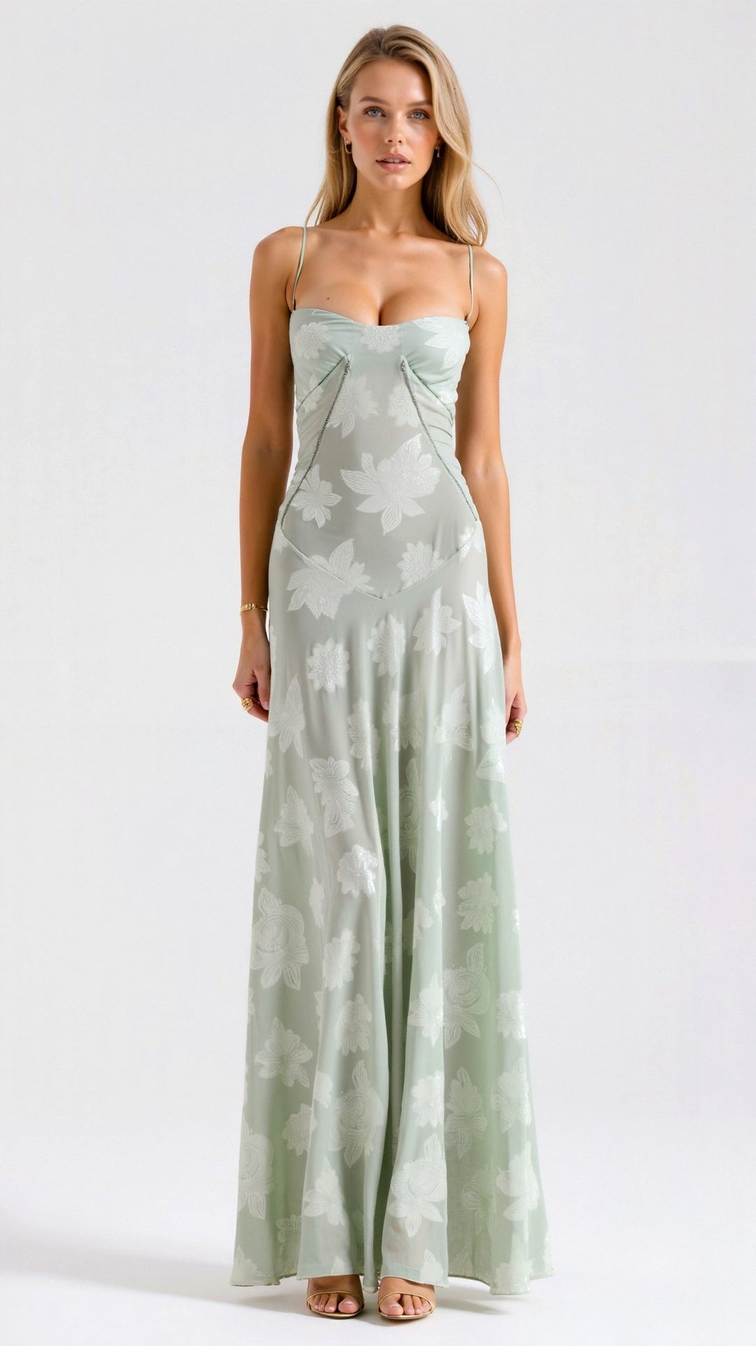 Sophisticated white women's maxi dress with elegant straps, suitable for formal events & special occasions.