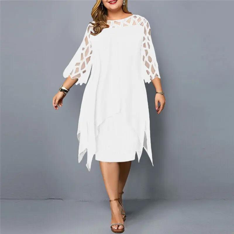 Versatile women's midi dress with elegant lace and round neck, suitable for casual chic or formal events.