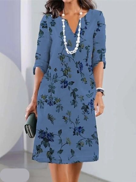 Stylish women's A-line floral midi dress with short sleeves, round neck. Comfortable fit, great for plus size & everyday.