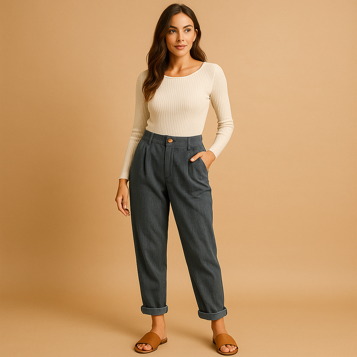 Chic women's high waist corduroy pants, featuring a relaxed fit and straight leg design for autumn comfort.