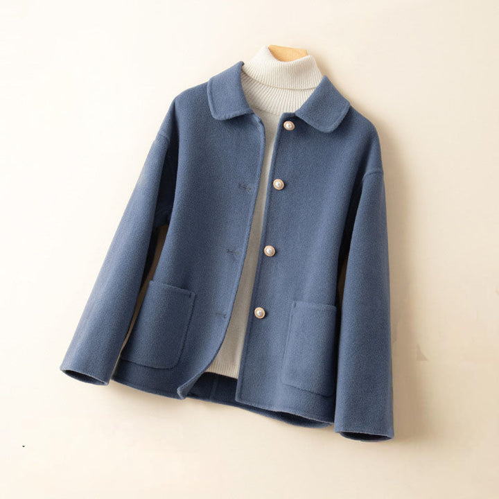 Luxury women's outerwear: lightweight cashmere knit jacket featured with stylish buttons