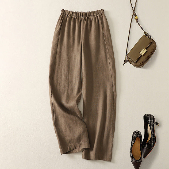 Comfortable women's straight-leg linen blend pants, breathable and versatile for summer outfits