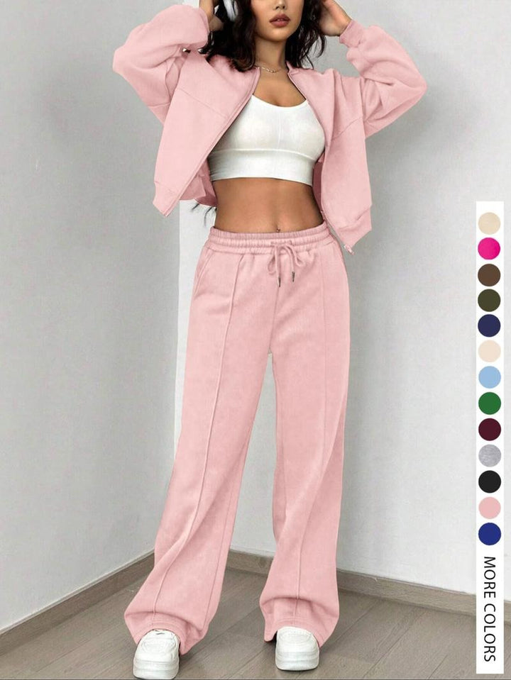 Women's Luxe Fleece Lounge Set in light grey, soft and cozy athleisure wear for ultimate comfort