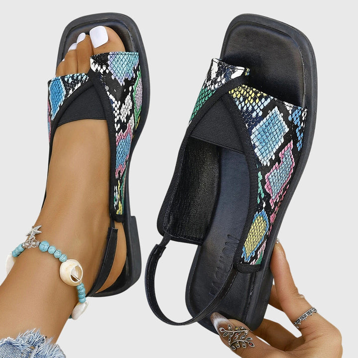 Stylish leopard print Mady orthopedic women's sandals, featuring arch support and a comfortable open-toe design.