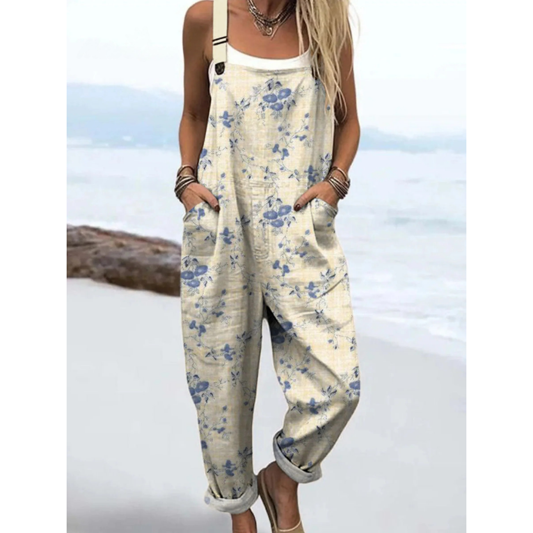 Women's multicolor floral casual loose fit jumpsuit. Perfect for summer, spring, vacation & comfortable wear.