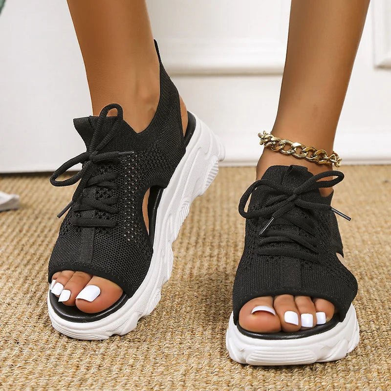 Women's open-toe platform sandals, lace-up design for comfort & adjustable fit. Perfect summer shoes.