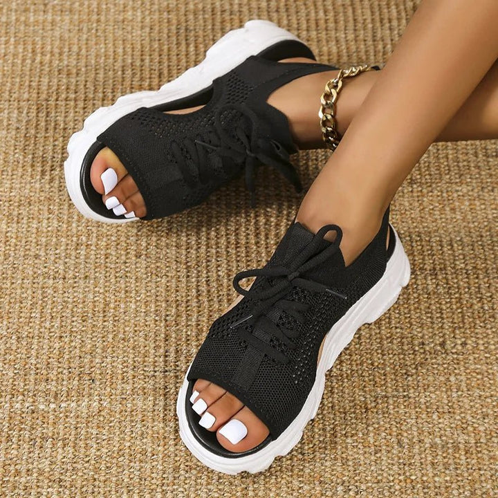 Versatile women's open-toe platform sandals with comfortable lace-up straps. Great for casual & fashion wear.