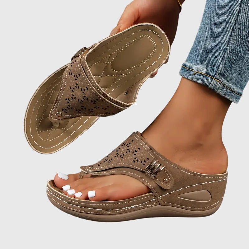 Women's orthopedic wedge slip-on sandals with arch support for comfortable summer walking & casual wear.