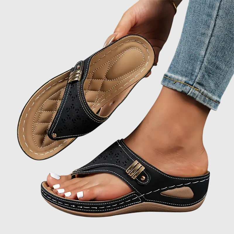 Stylish women's wedge slip-on sandals with ergonomic design, perfect for summer casual wear & all-day comfort.