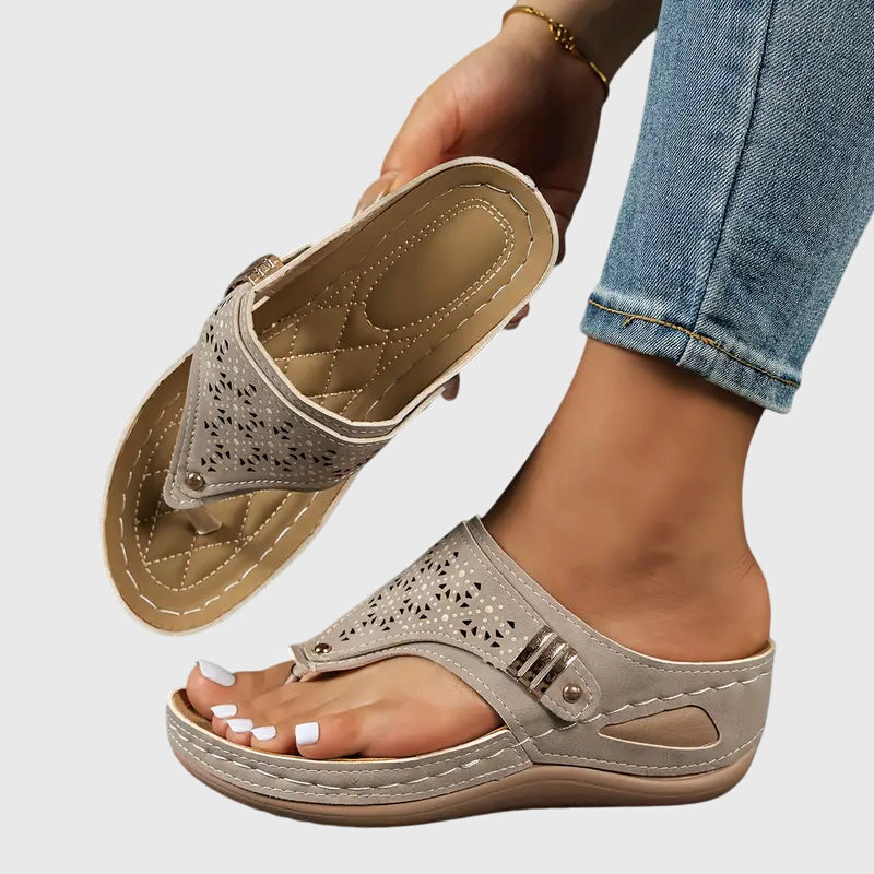 Orthopedic women's slip-on wedge sandals offering superior arch support & shock absorption for ultimate comfort.