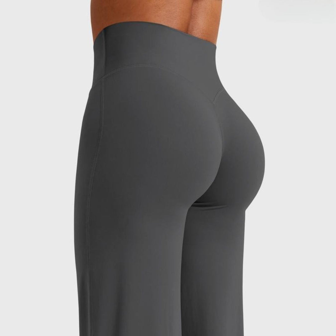 Full-length view of women's seamless high-waist sculpt leggings, offering athletic compression