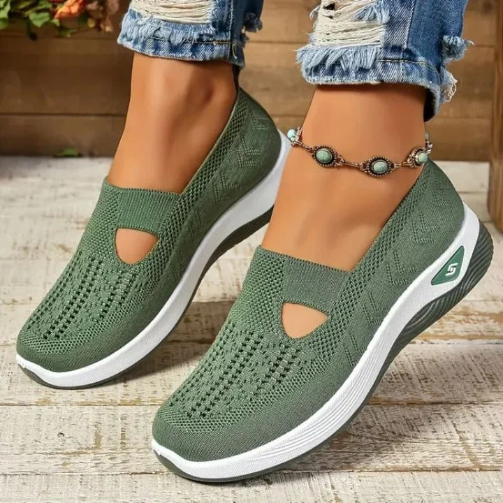 Women's slip-on comfort sneakers for everyday wear, featuring a breathable knit design.