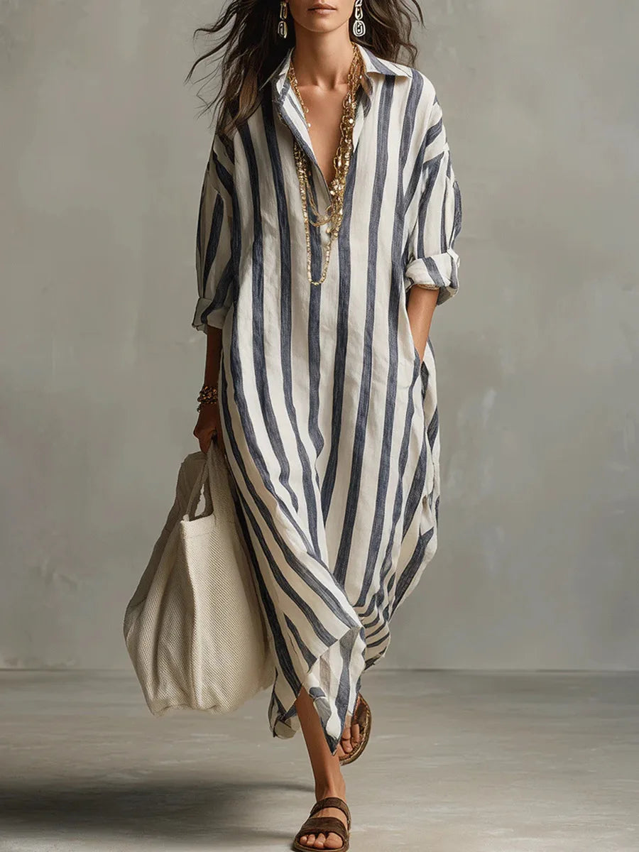 Women's striped oversized casual maxi dress, comfortable and stylish for everyday wear.