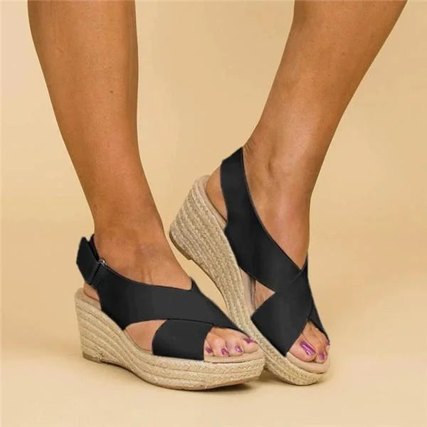 Comfortable women's platform espadrille wedge sandals, stylish for summer & casual elegant wear.