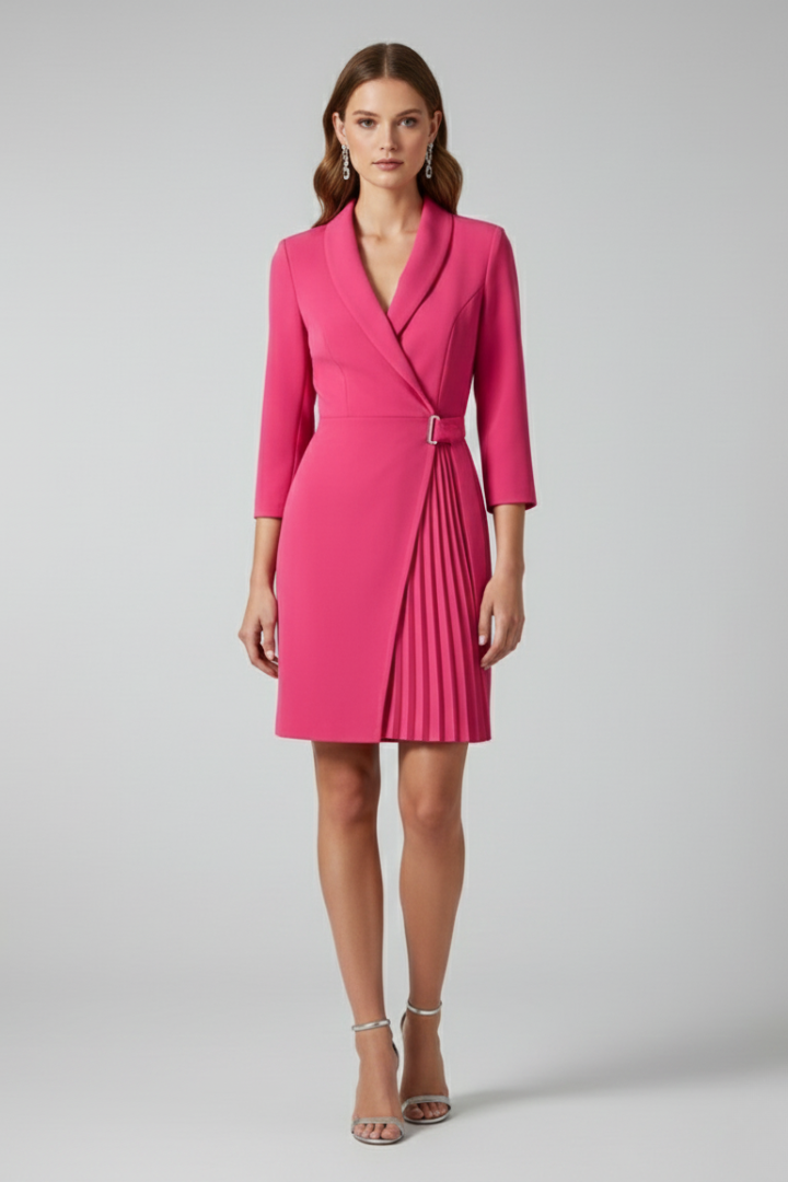 Elegant women's long sleeve blazer dress, notched collar & straight hem, perfect for business attire.