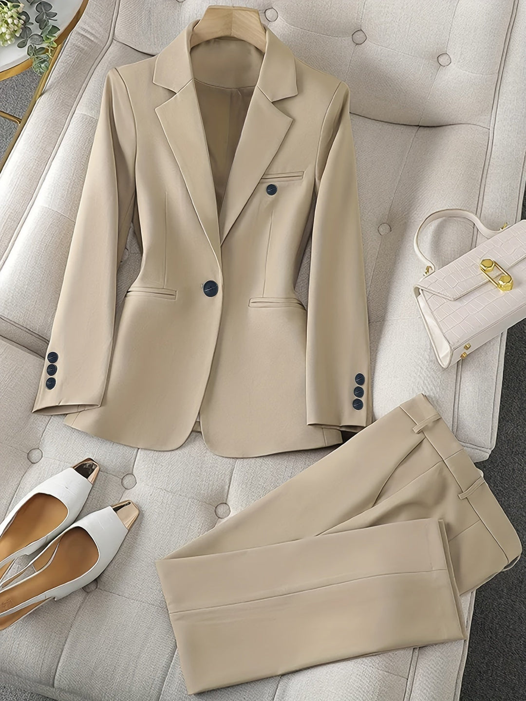 Professional women's trouser suit, ideal for business casual, office, or formal events. Stylish & tailored.