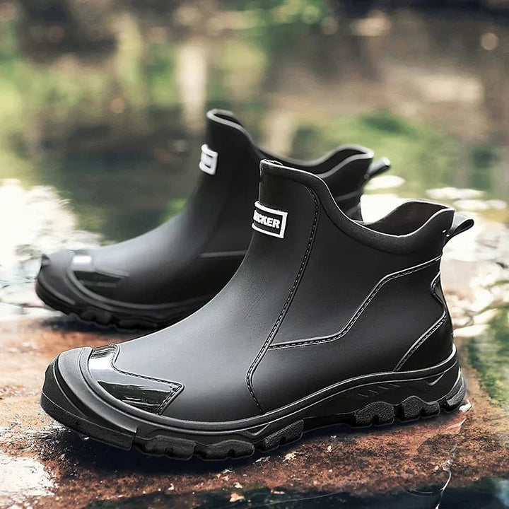 Women's waterproof slip-on Chelsea rain boots, perfect for wet weather, mud, and comfortable outdoor walking.