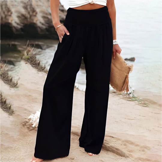 Women's wide leg summer pants with elastic waist, offering ultimate comfort & a relaxed, flowy fit.
