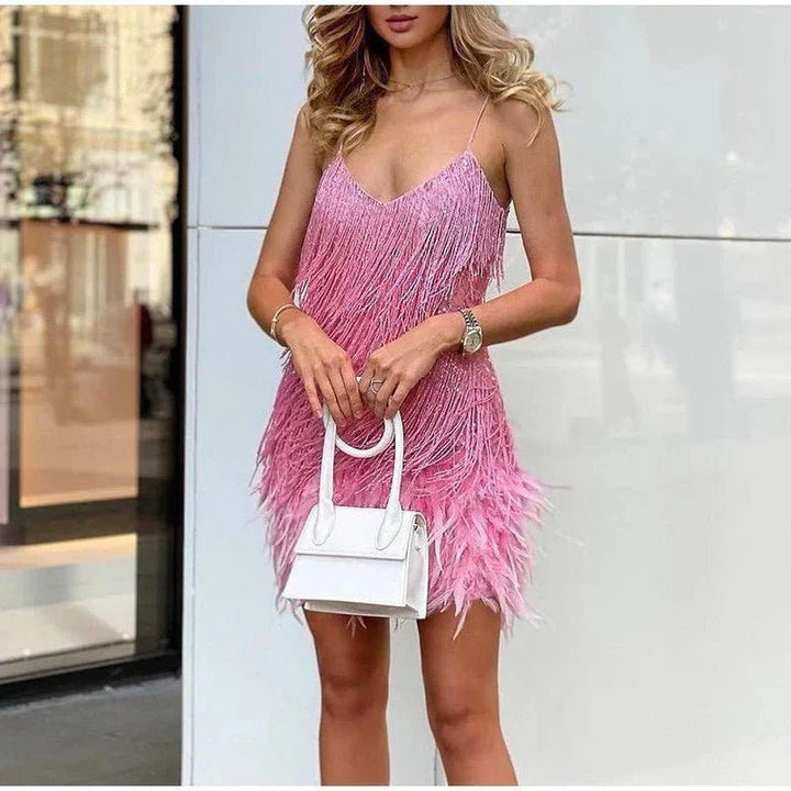 Women's Glamorous Sequin Cocktail Dress with Spaghetti Straps - Lexians