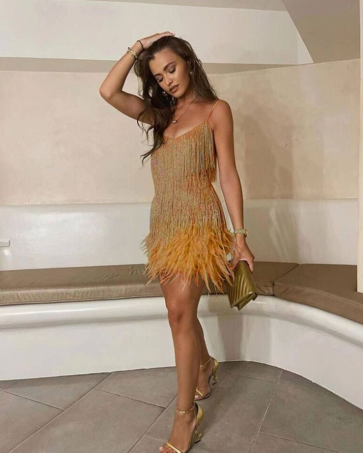 Women's Glamorous Sequin Cocktail Dress with Spaghetti Straps - Lexians