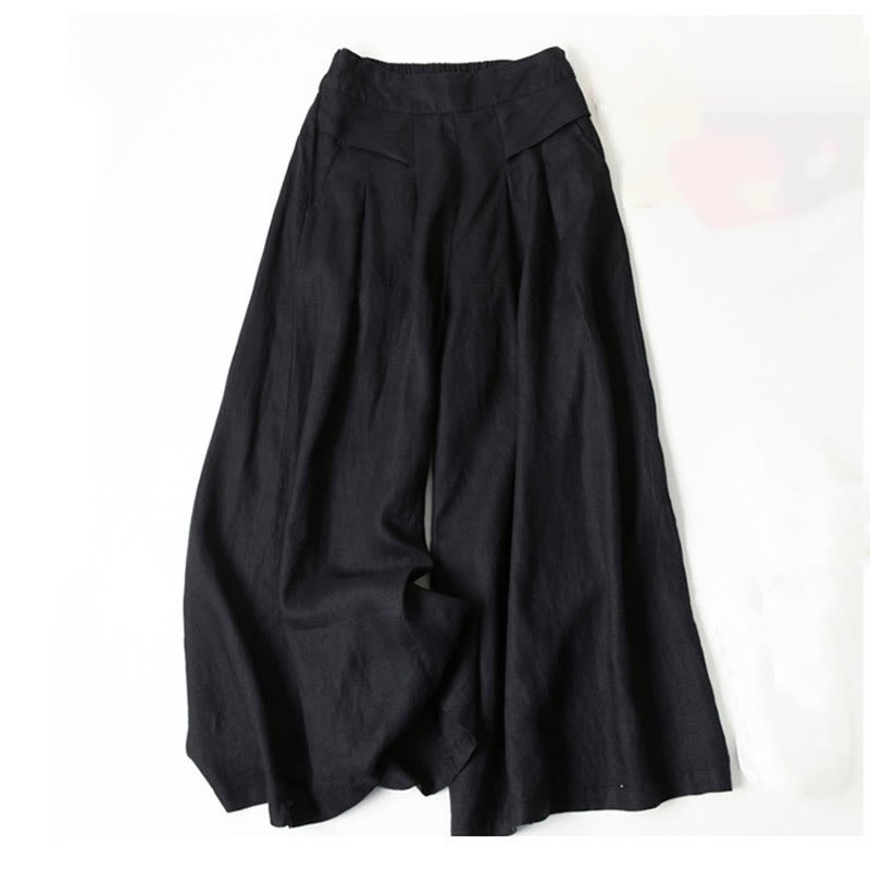 Women's High Waist Wide Leg Cotton Linen Pants with Pockets - Lexians