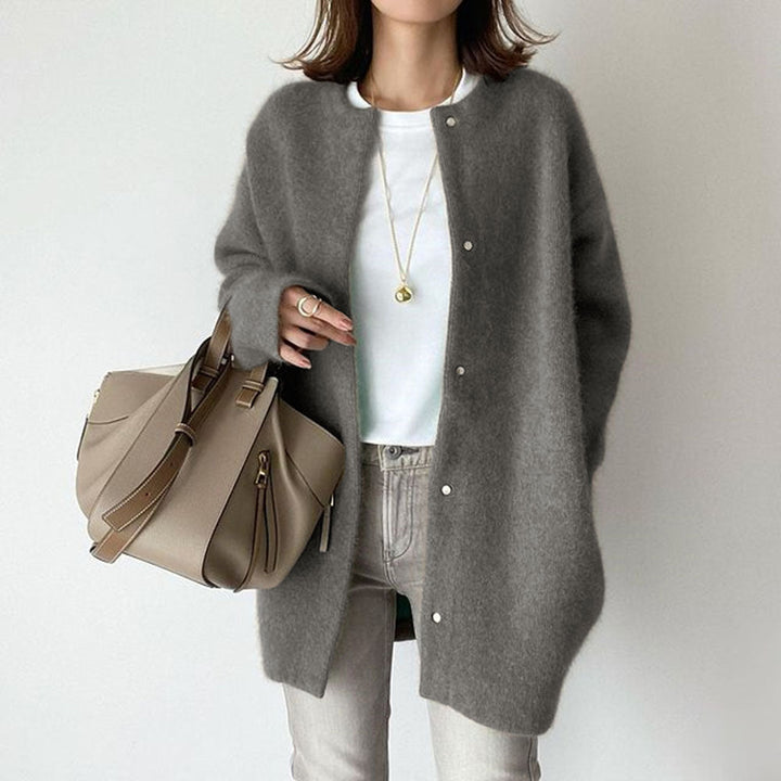 Women's Luxe Wool Cardigan with Suede Accents - Lexians